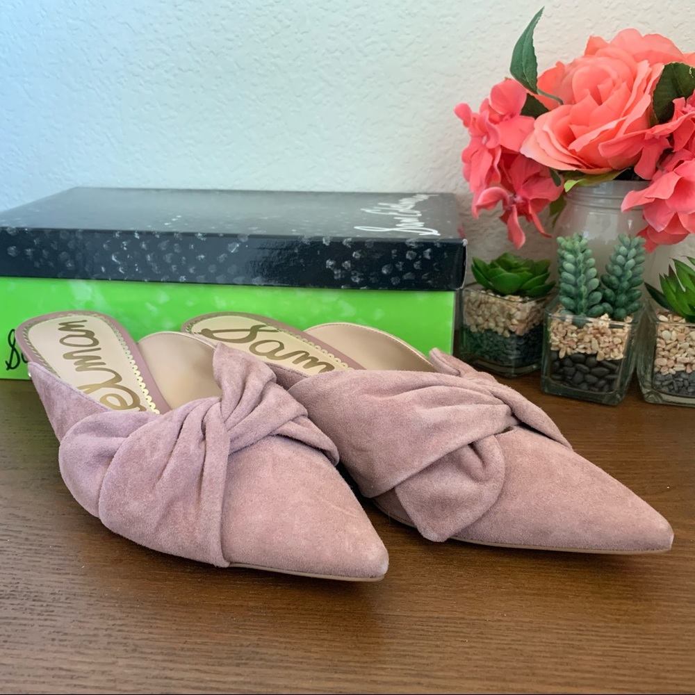Sam Edelman Pink Suede Bowtie Mules